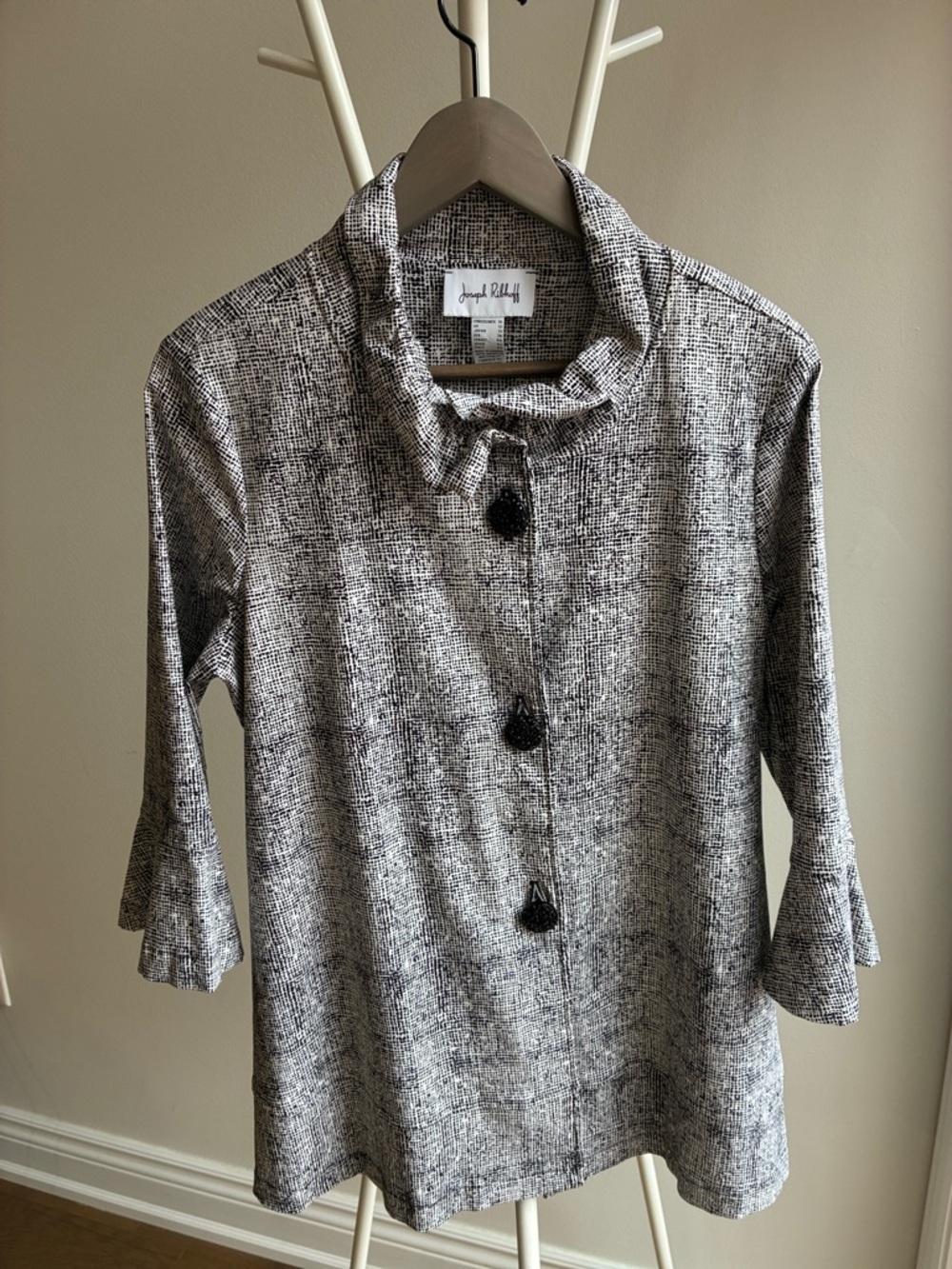 Joseph Ribkoff Black & White Textured Button Front Jacket